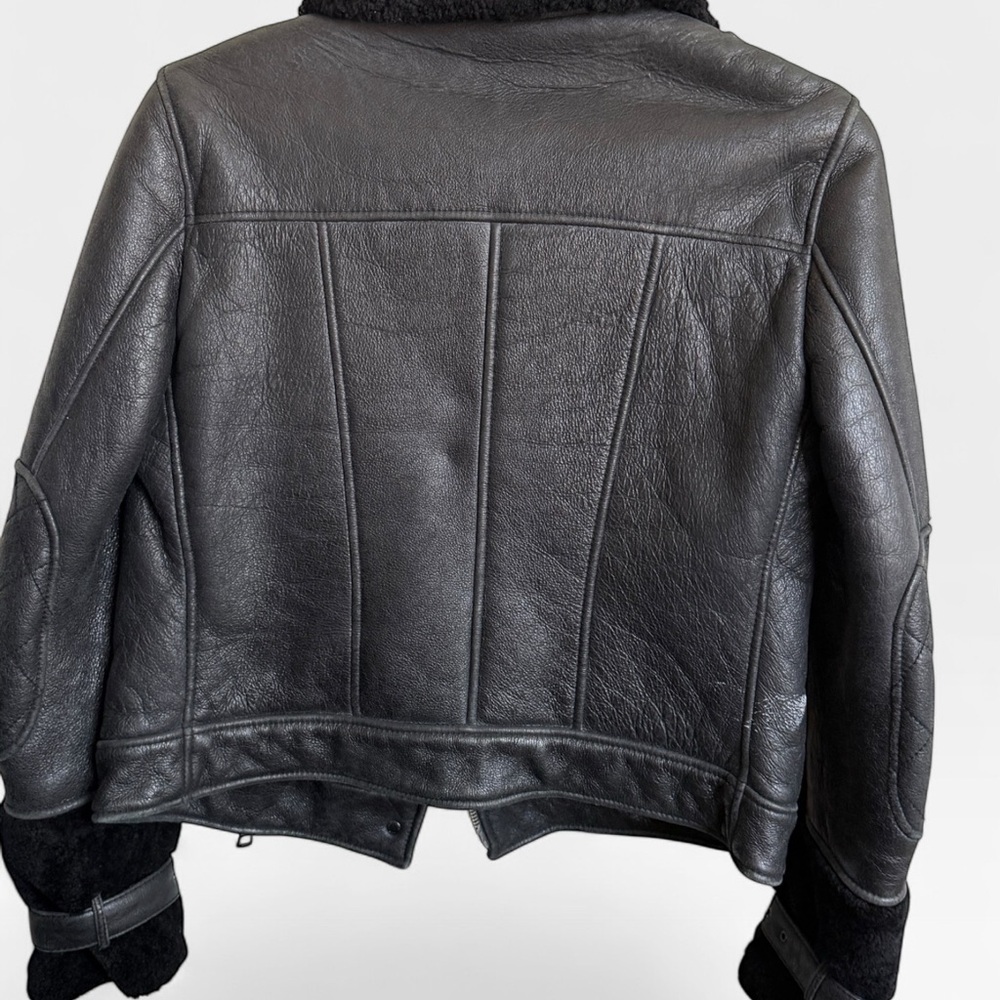 Burberry Brit Leather Shearling Aviator Jacket WOMENS – Black – Size US 14 - Picture 6 of 13